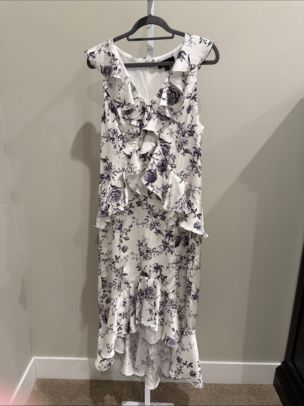CeCe Floral Satin Ruffle Maxi Dress
